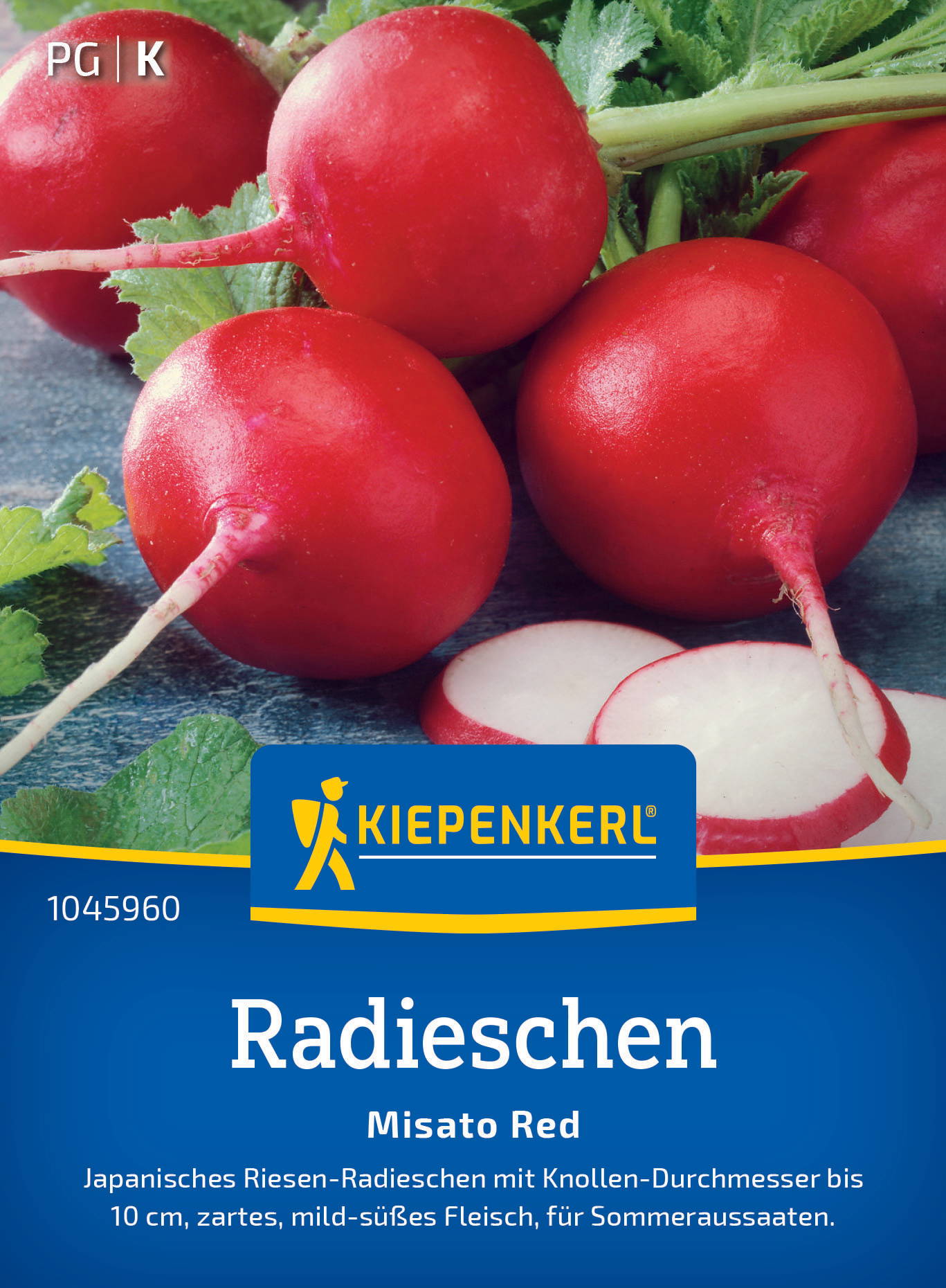 Rote Radieschen mit grünen Blättern, einige Scheiben im Vordergrund, auf dunklem Hintergrund.