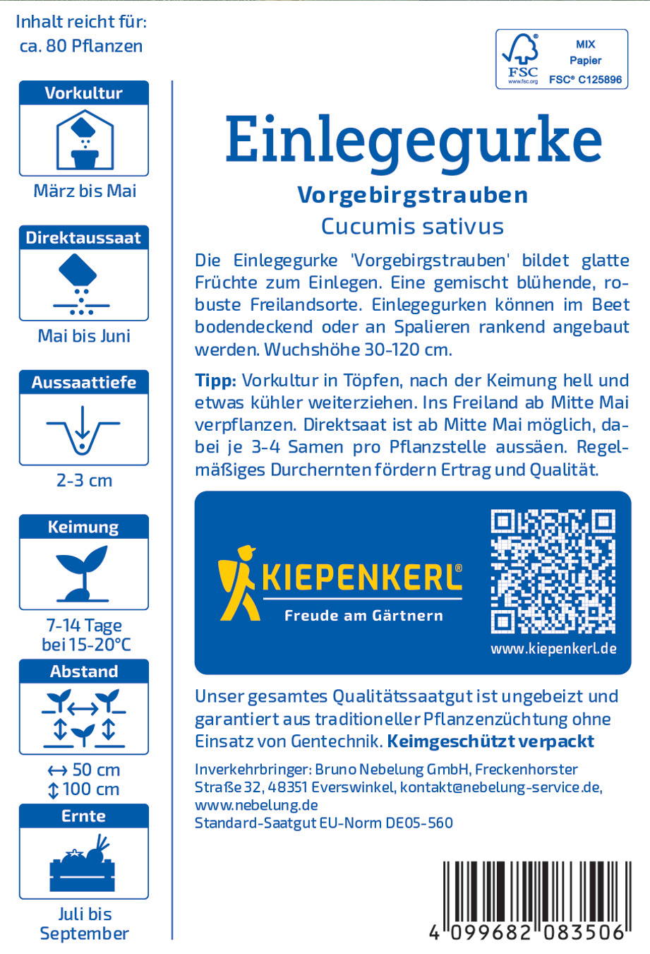 Vorgebirgstrauben in einer Verpackung, deutsche Anleitung, QR-Code, KIEPENKERL Logo.