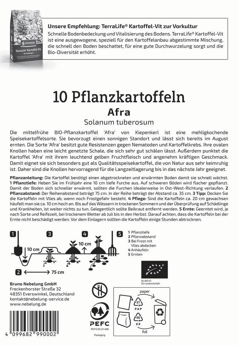 Pflanzanleitung, Diagramm, Symbol für Bio-Produkt, Recycling-Symbole, Verpackungshinweise, Barcode.