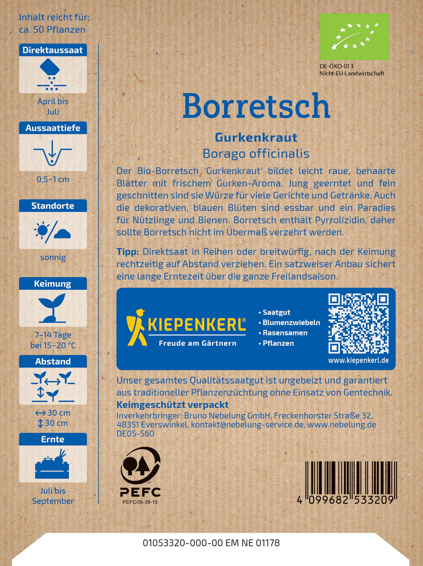 Borlauch Packungsrückseite mit Informationen, QR-Code, Barcode und Herstellerangaben.