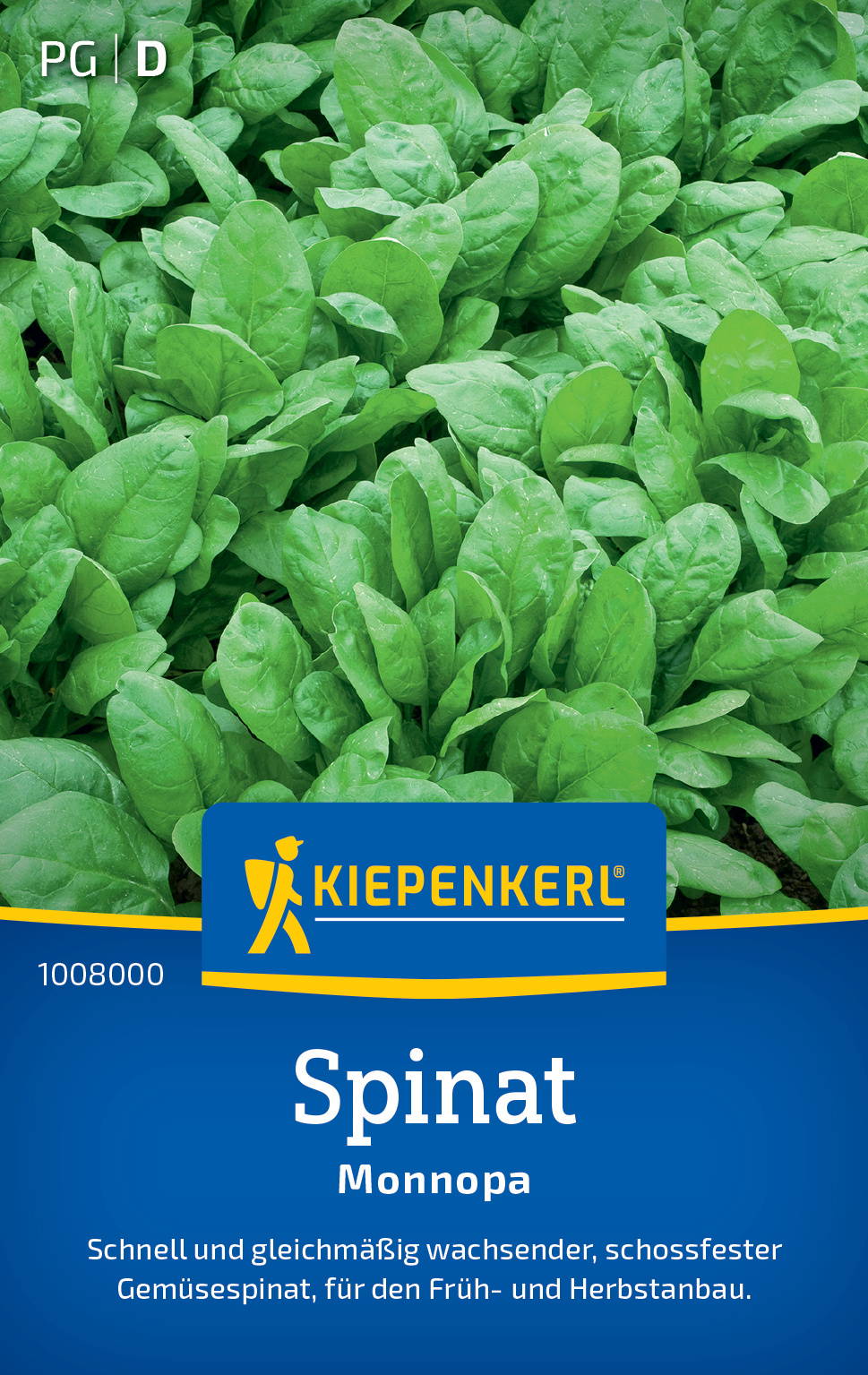 Grüner Spinatsaat, Monnopa Sorte, für Früh- und Herbstanbau, schnell wachsend, gleichmäßig wachsend.