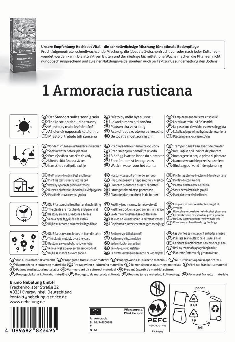 Saat im Bodenbereich mit Wasser, Pflanzen in Töpfen, 9 Symbole für Pflegehinweise und pflanzenbezogene Informationen.