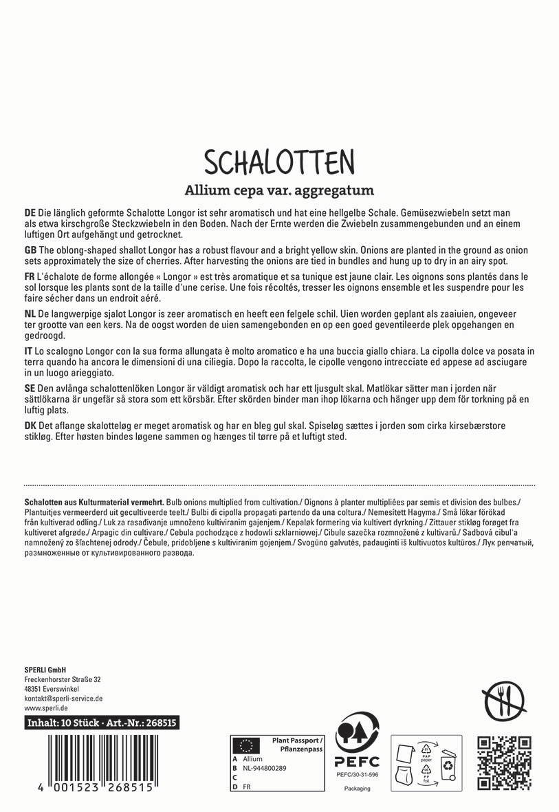 Blumenpaket mit langer, ornamentaler Zwiebelsorte, mit gelben und roten Zwiebeln in einem Karton.