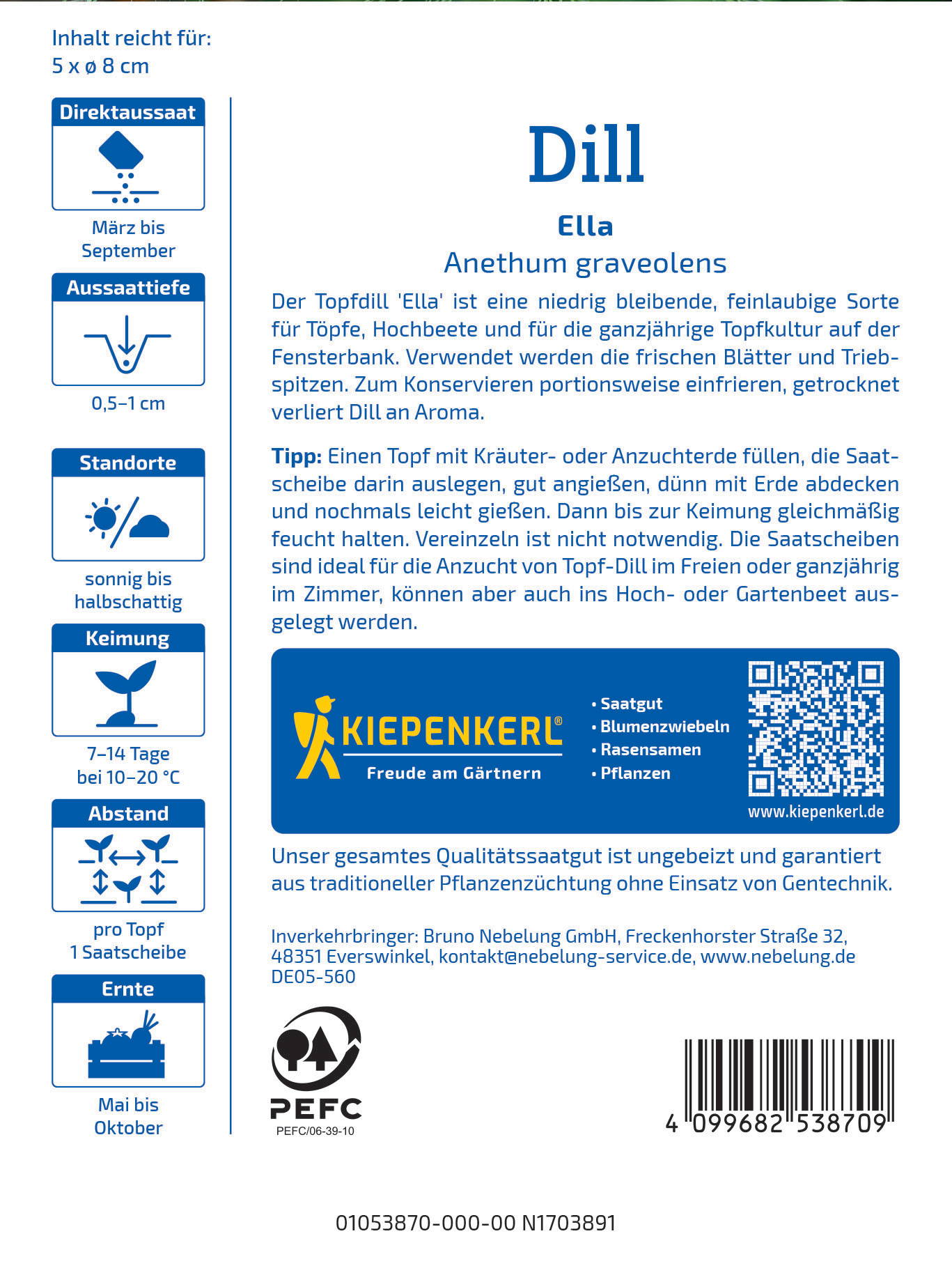 Bunte Samenpackung mit QR-Code, Logo und Text auf weißem Hintergrund.