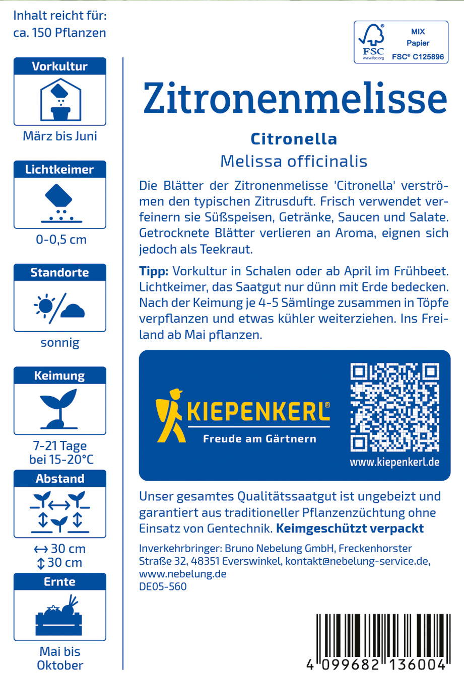 Zitronenmelisse Melissa officinalis, gelbe Blätter und kleine Pflanze auf Verpackung.