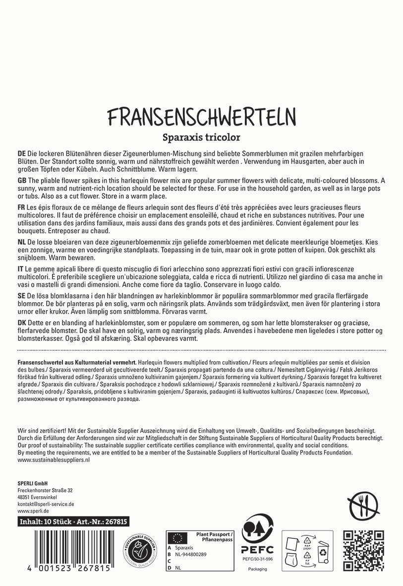 Text auf der Verpackung mit verschiedenen Sprachen und Symbolen, Bild ist nicht sichtbar.