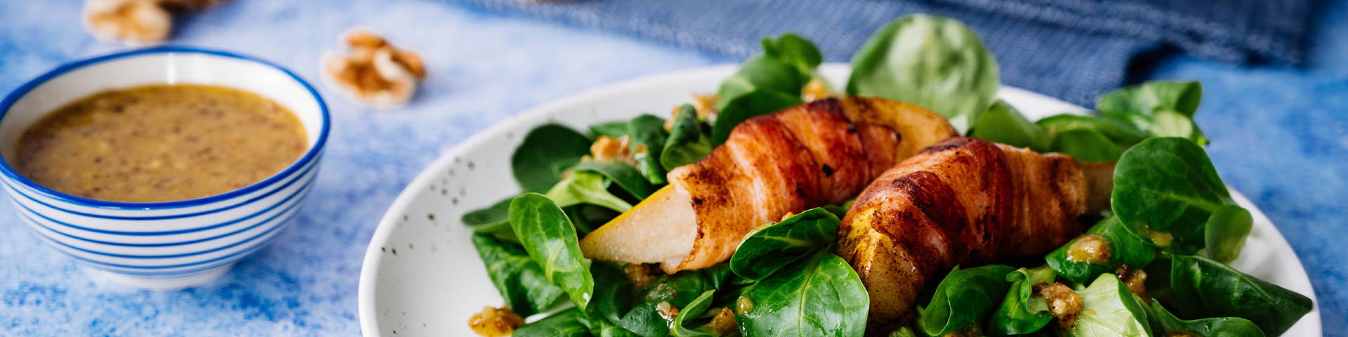 Rezepte - Feldsalat mit Walnußdressing &amp; Birnen im Speckmantel