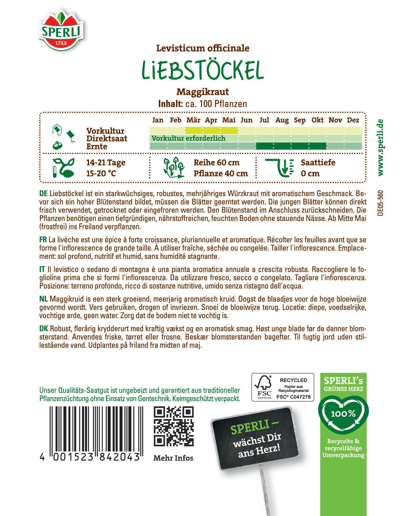 Junge Blätter von Liebstöckel mit aromatischem Geschmack, ohne Staunässe, in Freiland gepflanzt.