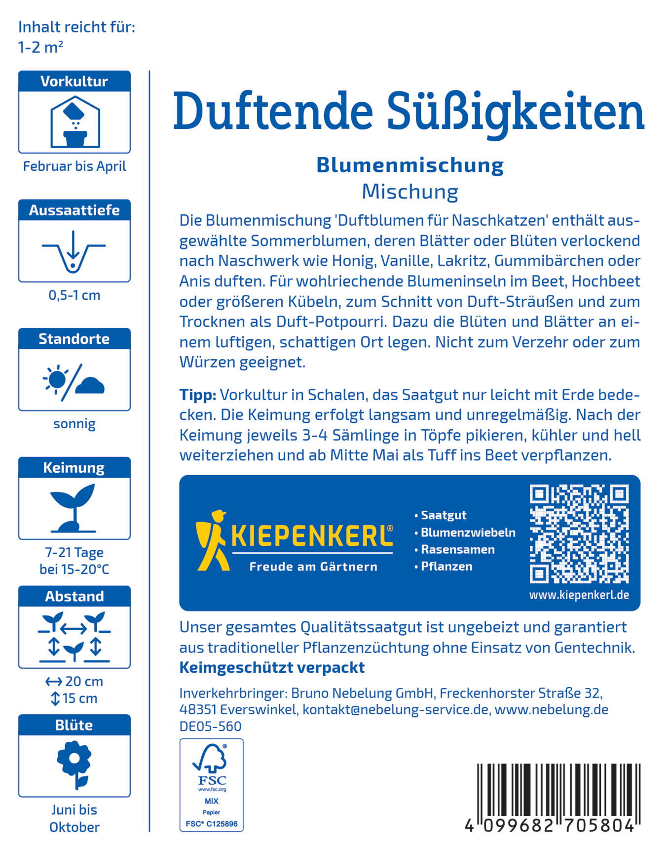 Pflanzen- und Blumensaatgut, für sonnige Standorte, im 7-21 Tage keimend bei 15-20 Grad, Juni bis Oktober.