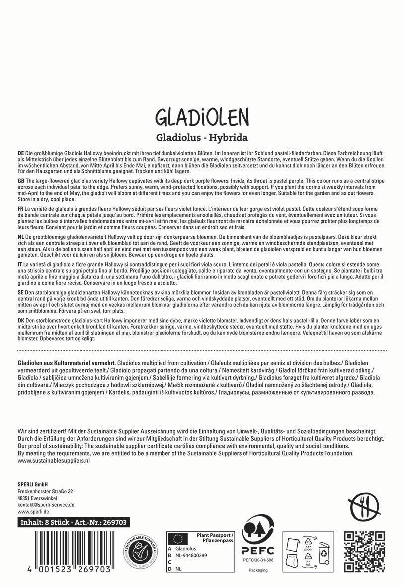 Textblock mit Produktbeschreibung, Anwendungsinformation und Zertifizierungsdetails in mehreren Sprachen.