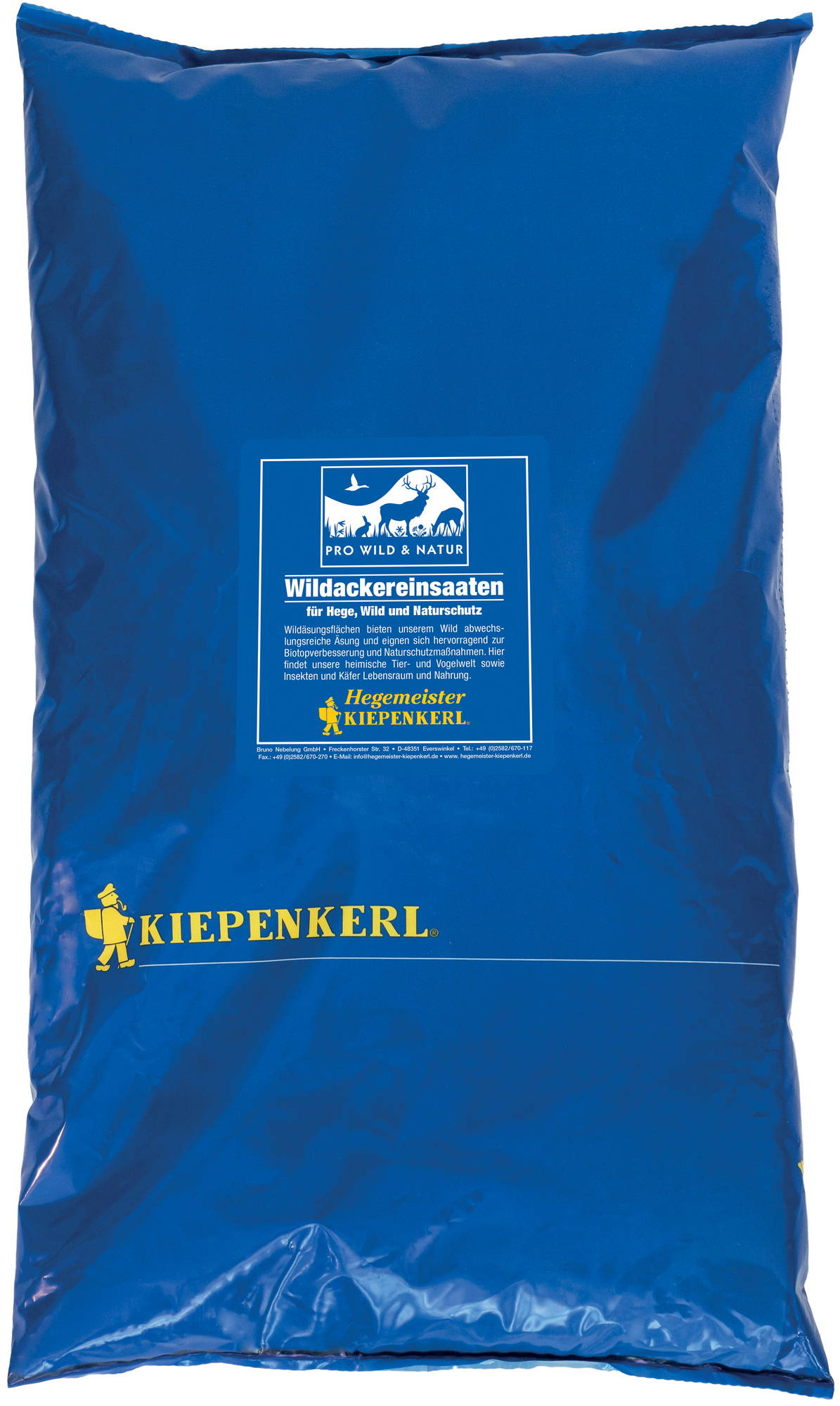 Blauer Beutel mit Wildacker Saaten für Wild, Hege und Naturschutz.