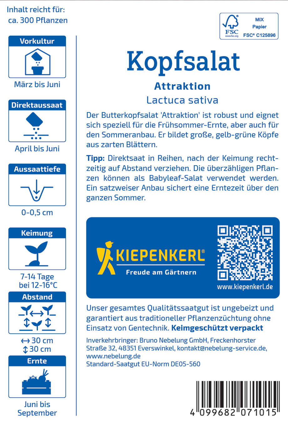 Blattkopfsalat mit gelb-grünen Köpfen auf der Packungsbeschreibung.