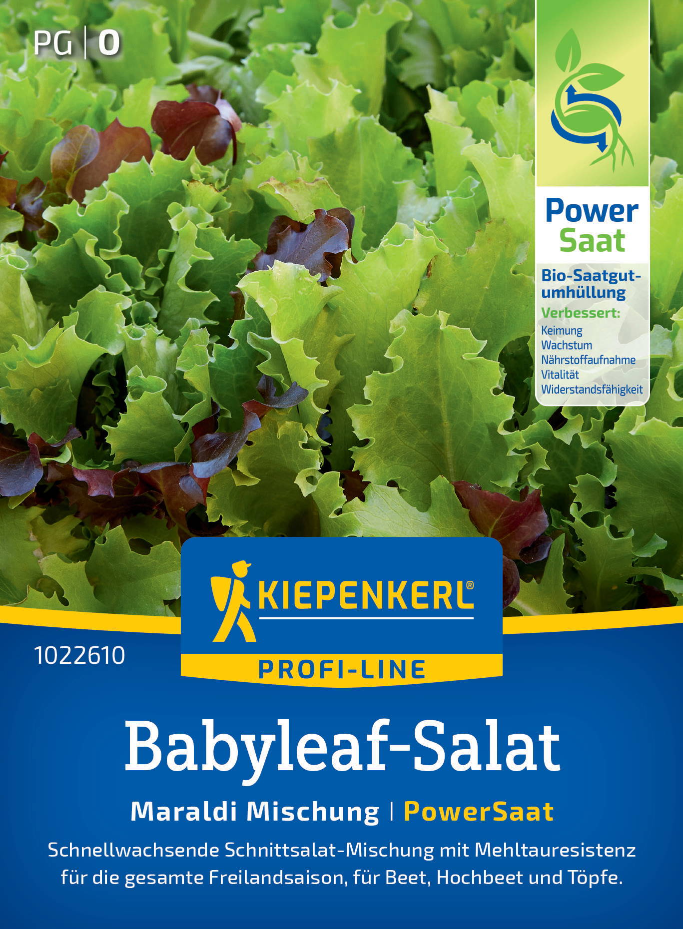 Verschiedene grüne und rote Blätter von Babyleaf-Salat auf einem Produktbild.