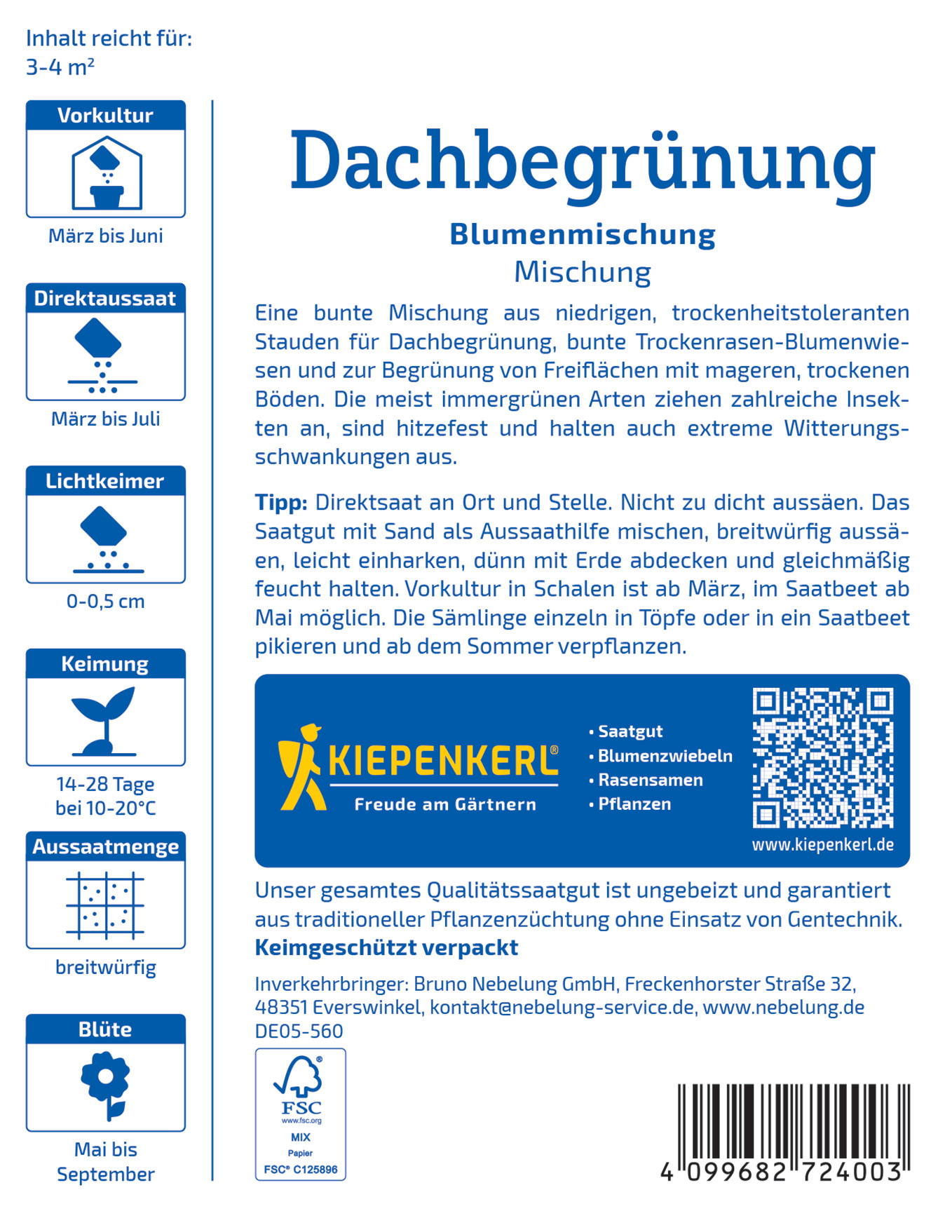 Bunte Mischung aus einjährigen und mehrjährigen Stauden für Dachbegrünungen, Bodenbedeckung, Blumenwiesen, Beete.