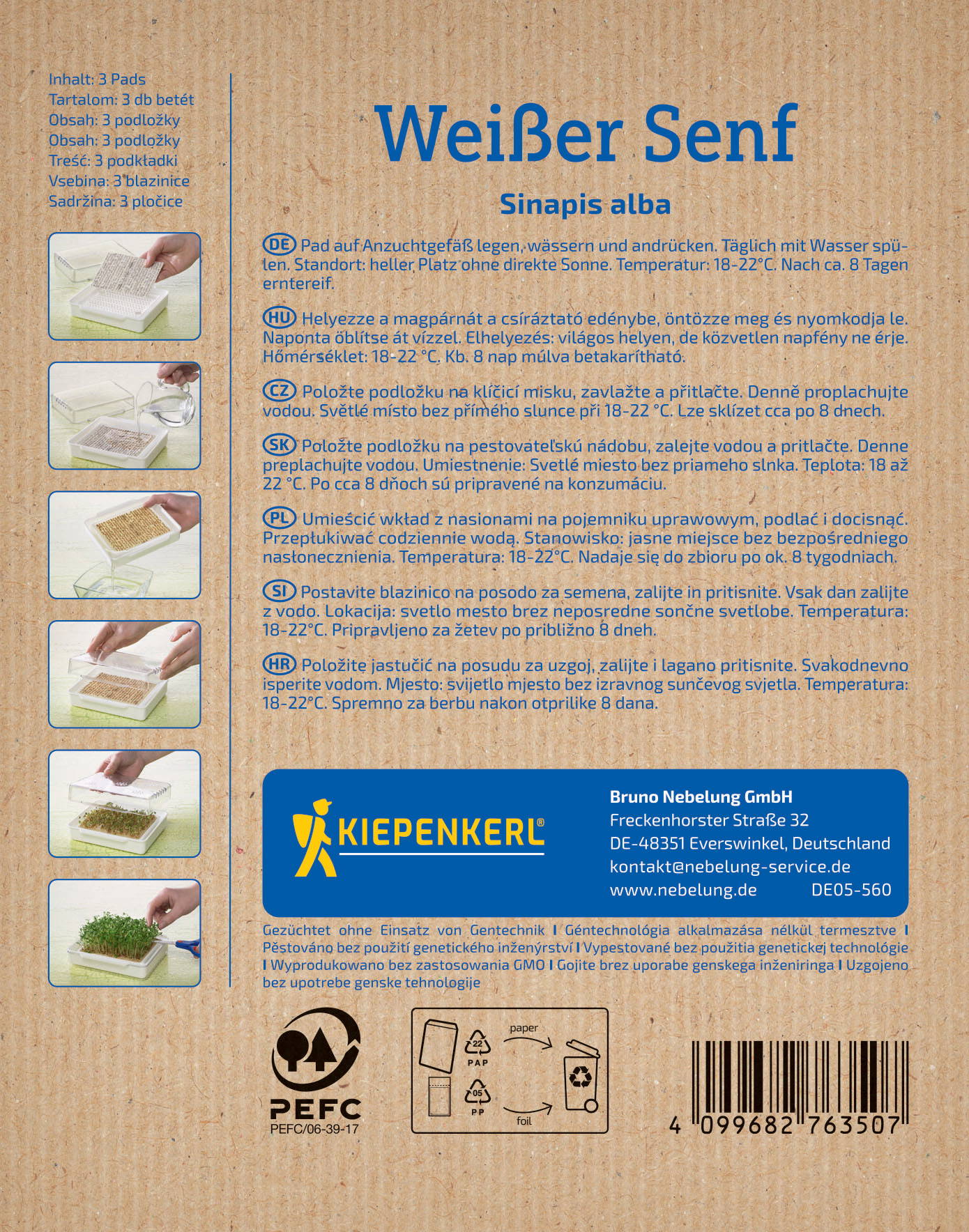 Anleitung und Bilder des Anweisungen für das Einlegen und Pflege von Bakteriensaat auf Weisssen Senf.