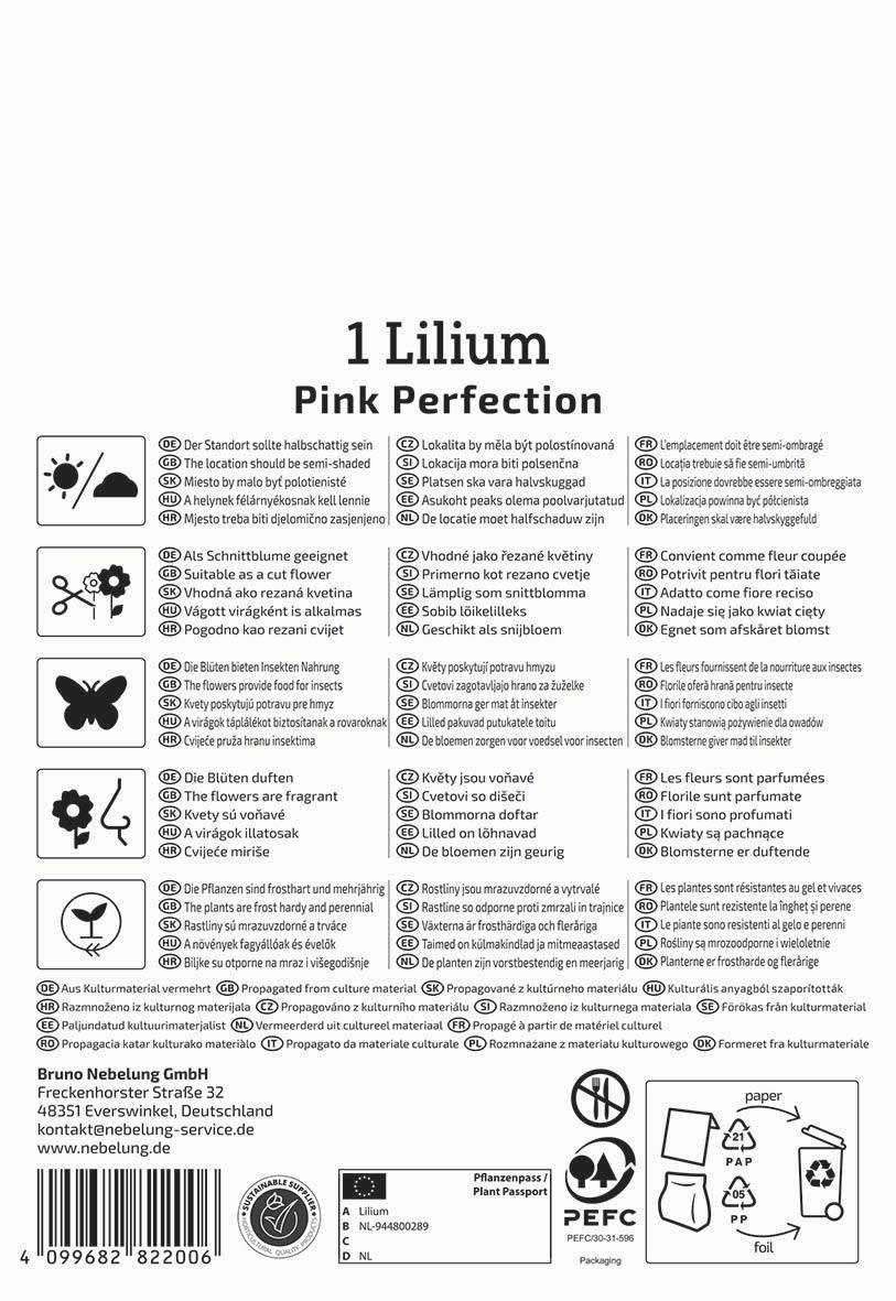 Text auf Papieretikett mit Anweisungen, Symbolen und Herstellerinformationen.