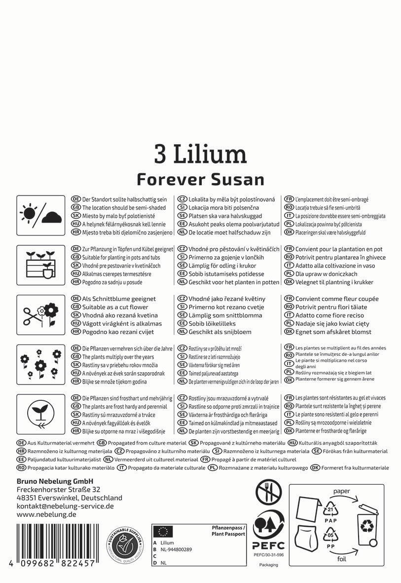 Pflanzenpass mit Symbolen für Samen, Papier, recycling, Abfalltrennung, Pflanze, Propagierung, Standort, Kultur.
