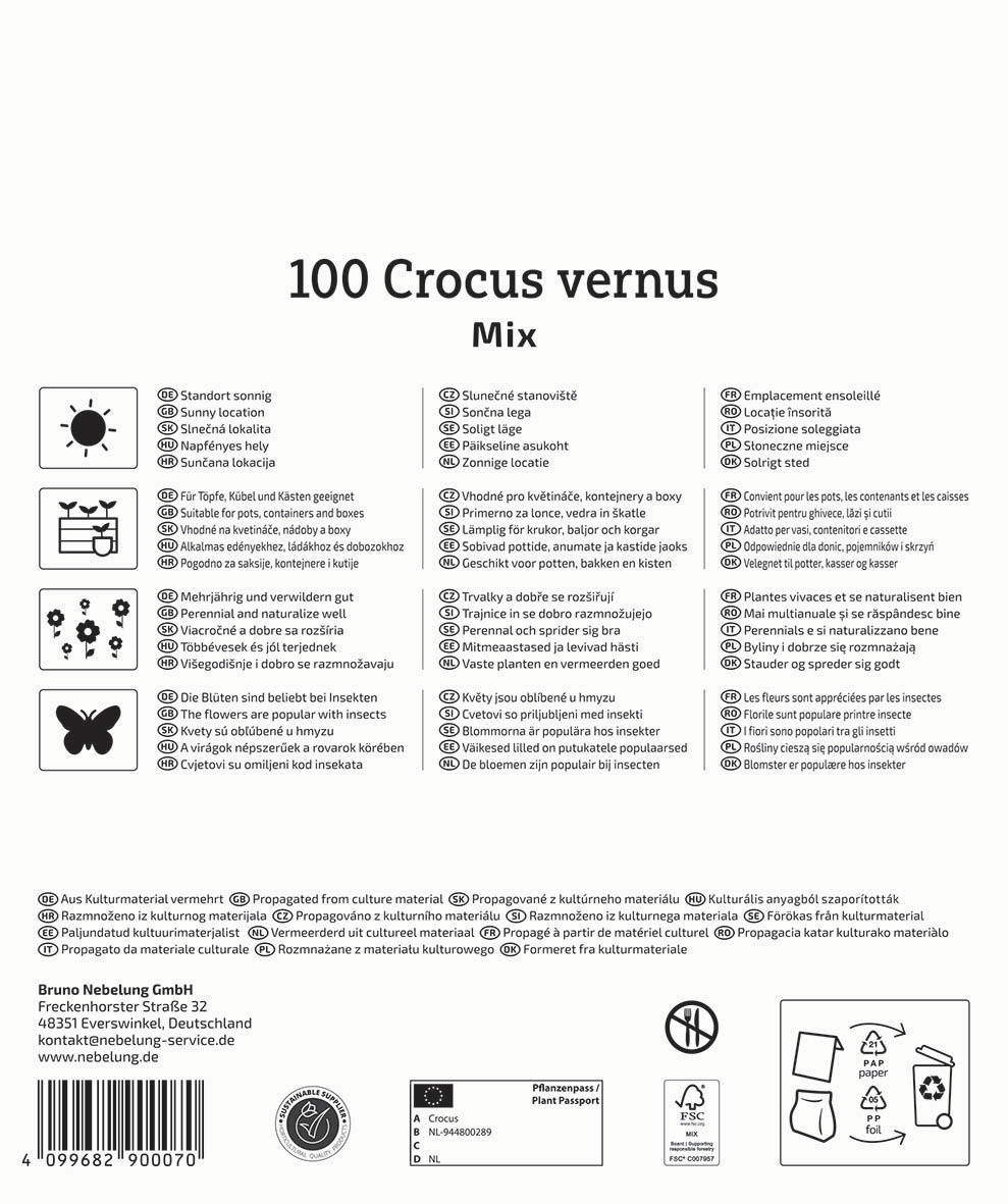 Pflanzenkatalog mit verschiedenen Pflanzentypen und Icons auf weißem Hintergrund, Text in mehreren Sprachen.