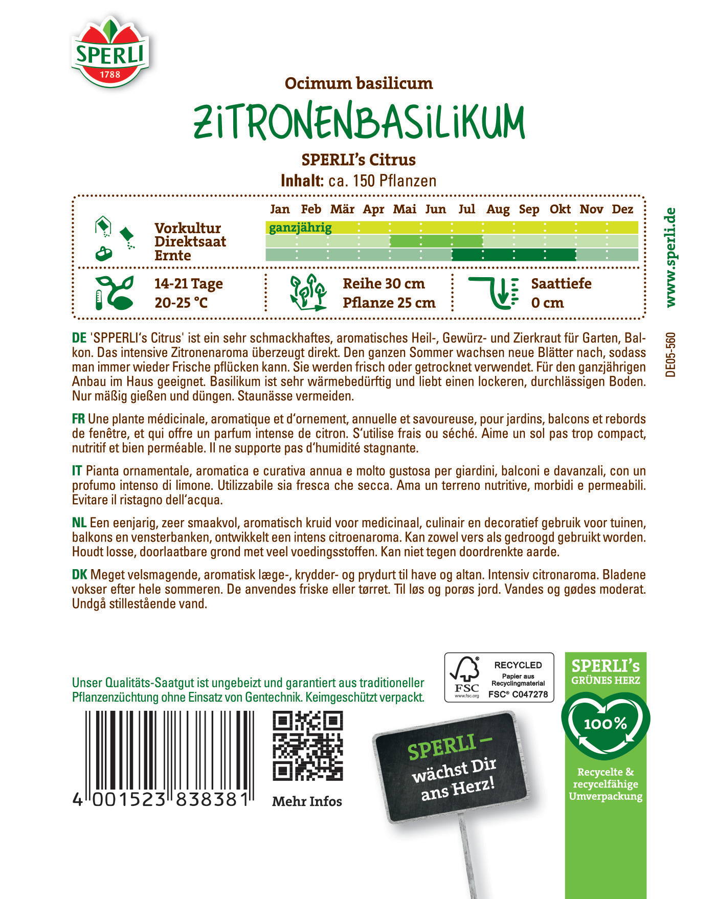 Bunte Logo mit grünen Blättern und "SPERLI 1788" Schrift, wurde auf einem weißen Hintergrund platziert.