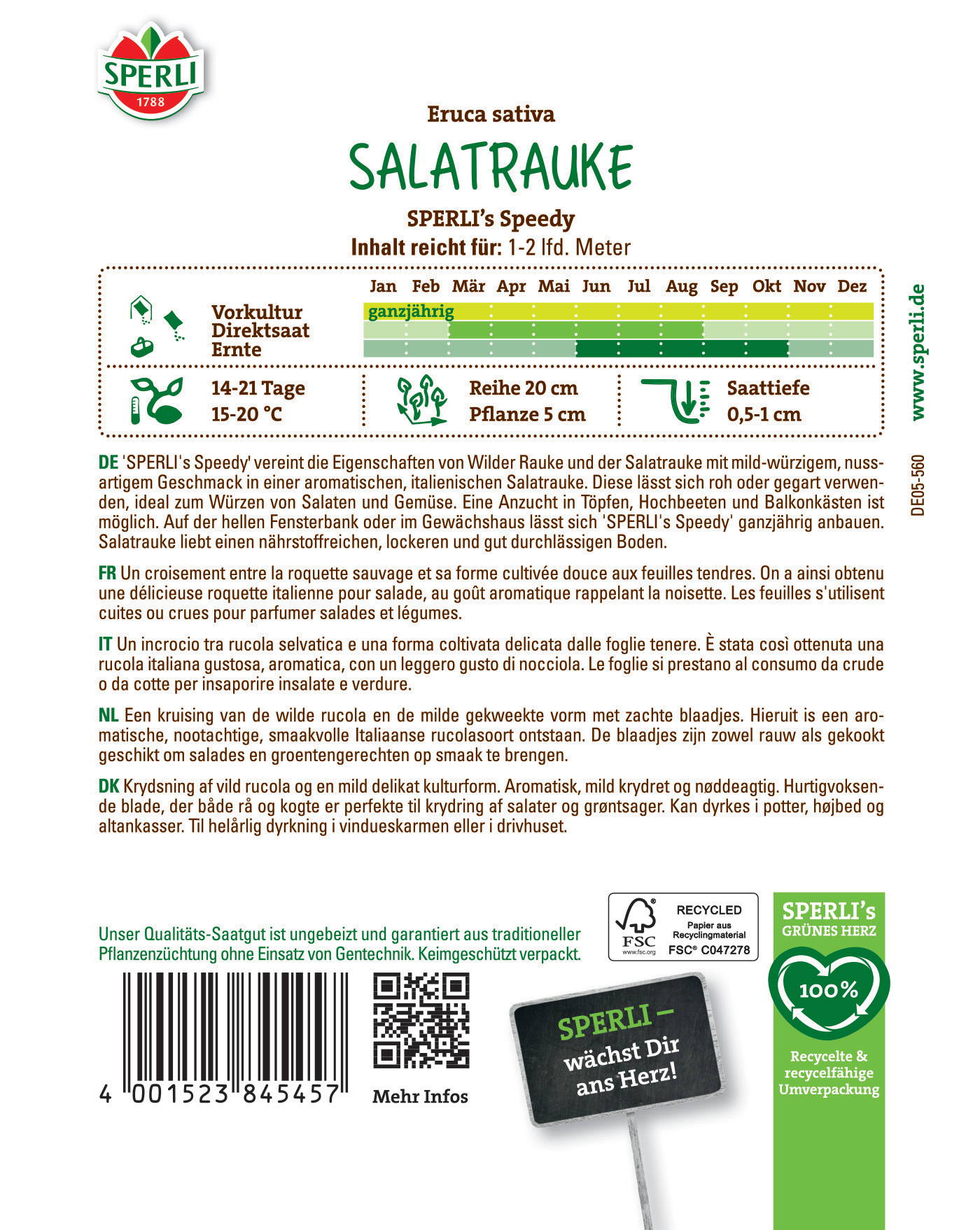 Salatrauke, junge, grüne Blätter, auf dem Bild.