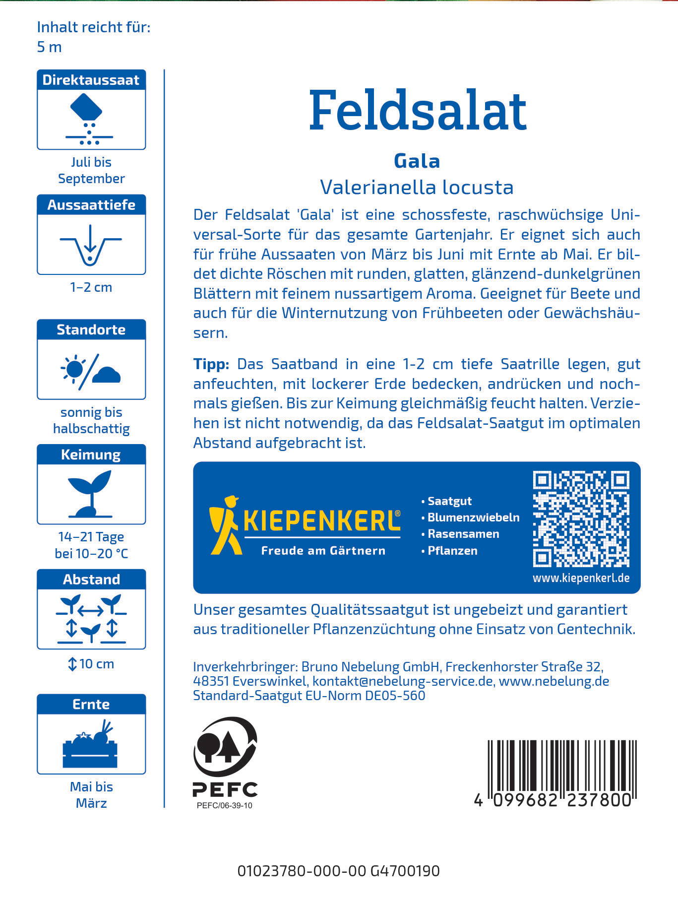 Bunte Verpackung mit Text, QR-Code, Logos, Symbolen und einem Bar-Code.