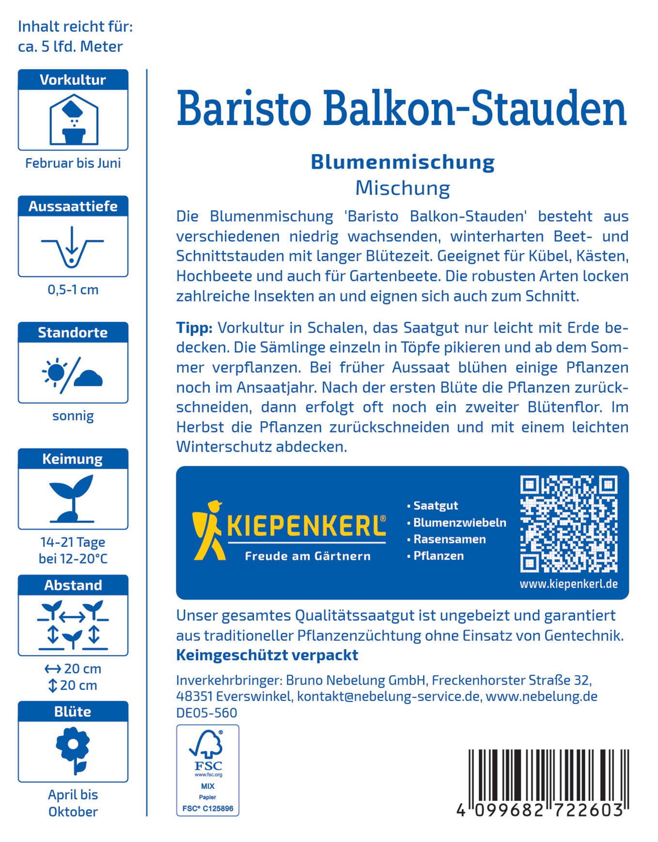 Blumenmischung Baristo Balkon Stauden, verschiedene niedrige Stauden, Teich, Garten, sonnig, April bis Oktober