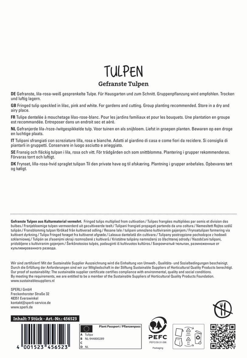 Fringe Tulpen in lilac, pink, and white, empfohlen für Garten und Schnitt. Crush: 7 Stück, Artikelnummer 456523.
