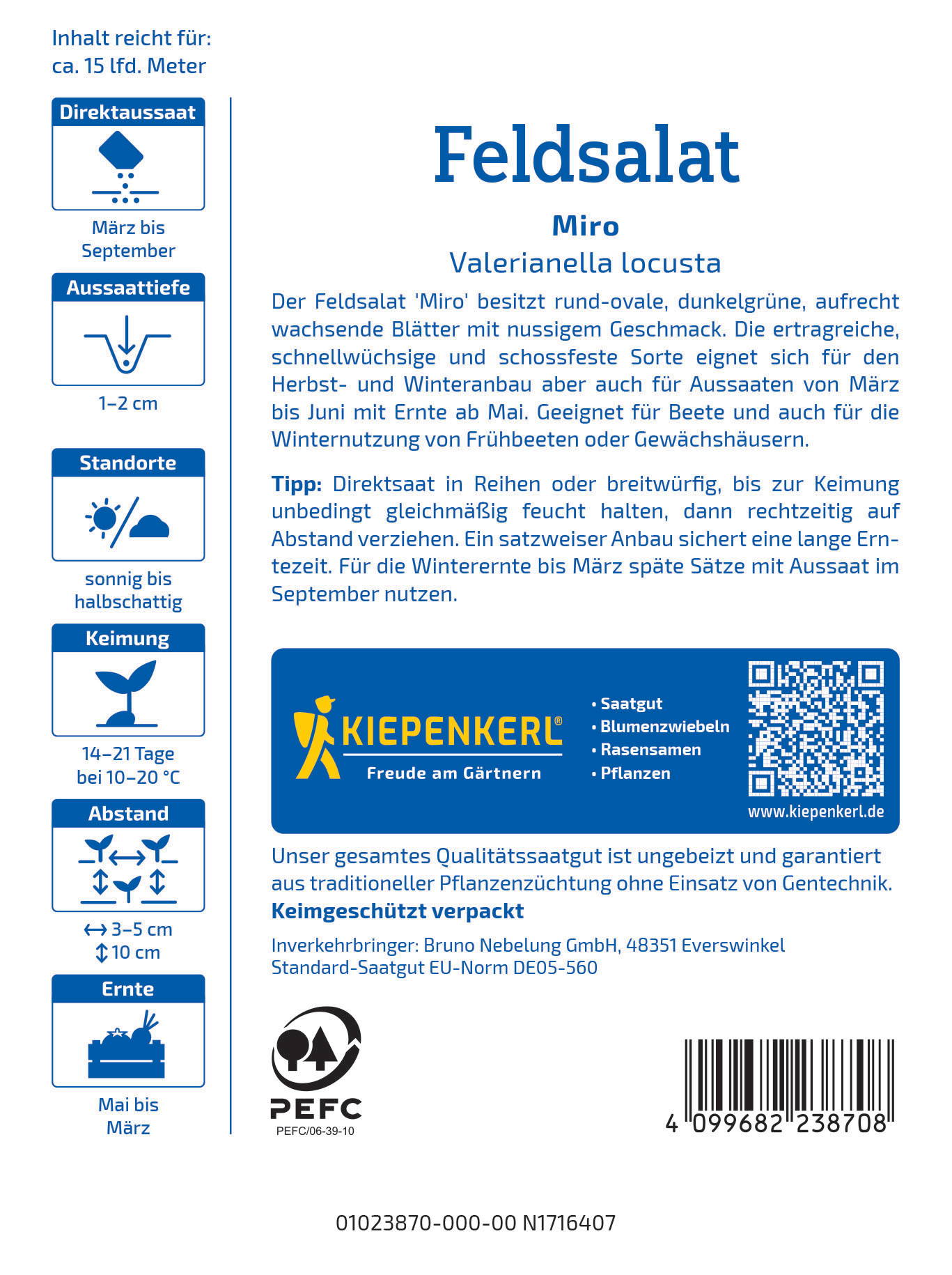 Feldsalat in runder, dunkelgrüner Form, mit wachsendem Blattwerk und Nussgeschmack.